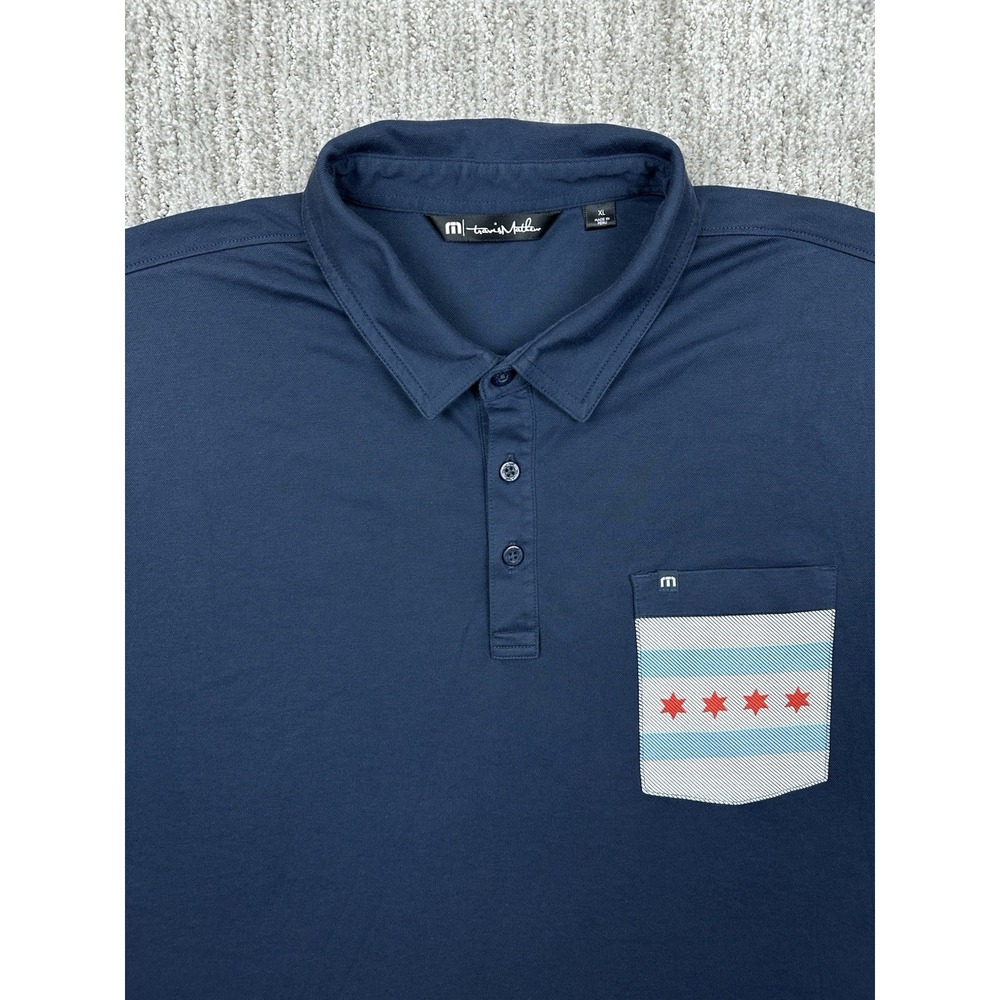 Travis Mathew Polo Shirt Men's XL Blue Chicago Flag Logo Golf Lightweight